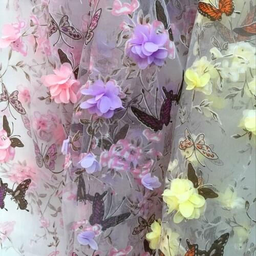 Organza Butterfly Handmade Flower lace fabric,Wedding Dress material, Womens Clothing Cloth,130cm*90cm(one yard)/lot