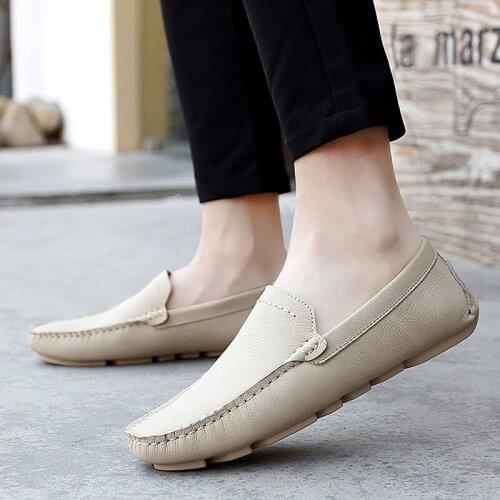 Men Casual Slip On Black Loafers Mens Comfortable High Quality Genuine Leather Men Loafers Moccasins Male Boat Loafers