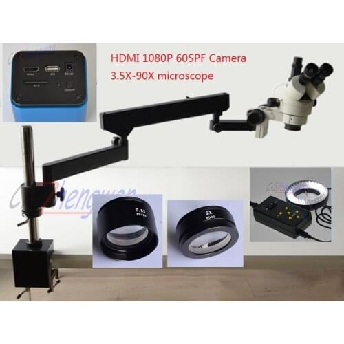 FYSCOPE 2M 1080P 60SPF HDMI CAMERA 3.5X-90X ARTICULATING ARM ZOOM STEREO MICROSCOPE 4 ZONE 144LED