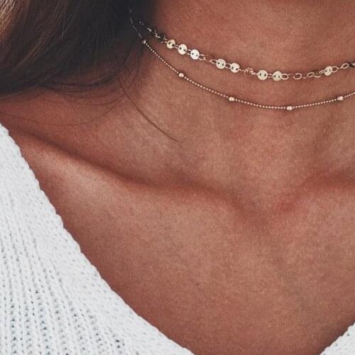 HebeDeer Multilayer Choker Necklace Chain Women Necklaces Jewelry Lady Yellow Gold Color Bohemia Trendy Collares Collier
