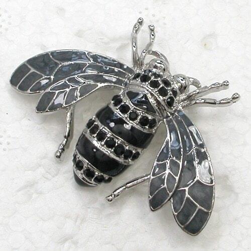 Fashion Brooch Black Rhinestone Enamel Bee Pin brooches C709 H