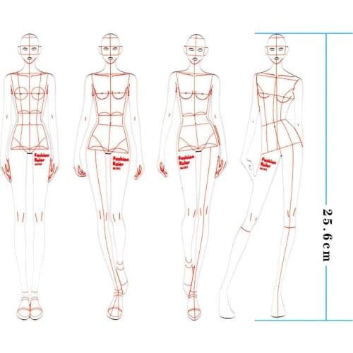 Fashion Ruler Fashion Line Drawing Human Dynamic Template for Cloth Rendering 25.6cm Woman Costume Designer Sewing Ruler