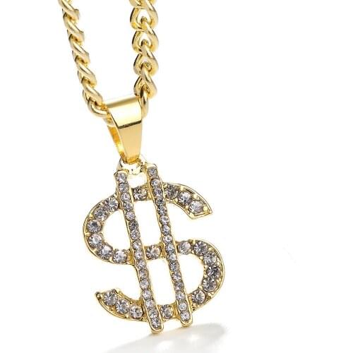 Fashion Hip hop Pendants Golden Unisex dollar $ Trend Twisted Chain Rhinestone Letter party sweater chain