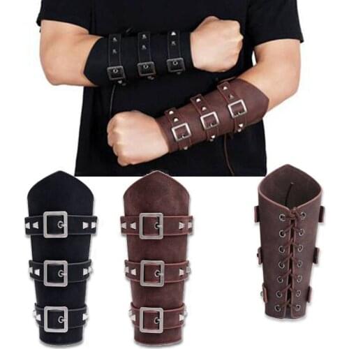 1Pc Medieval Cosplay Armband Leather Punk Wide Archery Arm Guard Viking Bracer Gauntlet Wristband Bracelet Wrist Sleeve