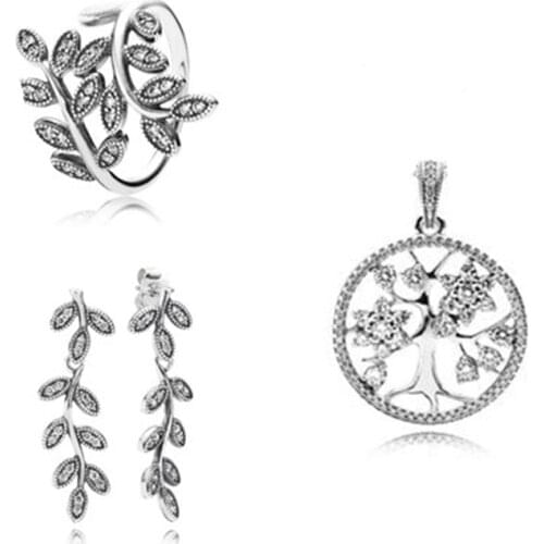 NEW925 sterling silver jewelry tree leaves petals rings pendants earrings set elegant gifts silverware factory outlets
