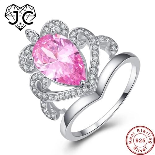 J.C Charm Water Drop Pink & Blue White Topaz 925 Sterling Silver Ring Size 6 7 8 9 Fine Jewelry For Women Engagement Party Gift