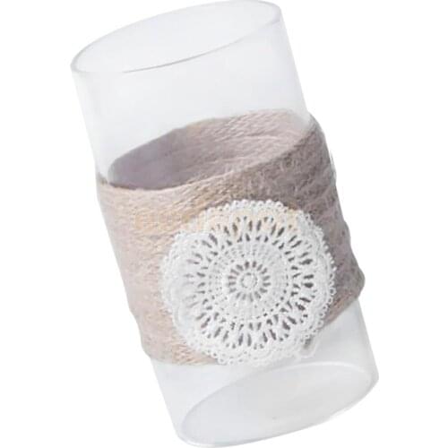 Pastoral Weaving Decor Cylinder Glass Vase Flower Planter Pot Container L