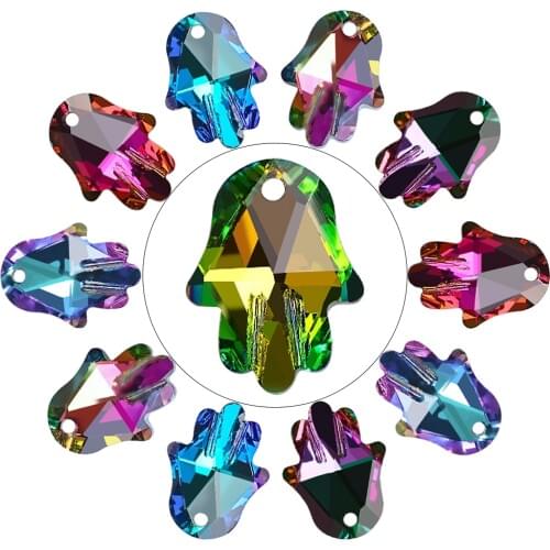 20Pcs Crystal Charms Hand Shape Blue 14x18mm Glass Beads Crystal Palm Pendant Gems Rhinestones For DIY Making Earrings Necklace