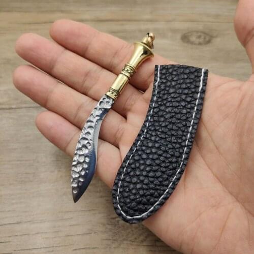 Hand forged Steel Brass Thicken Retro Mini Portable Sharp Key Chain Pocket Knife Pocket Scimitar Letter Opener