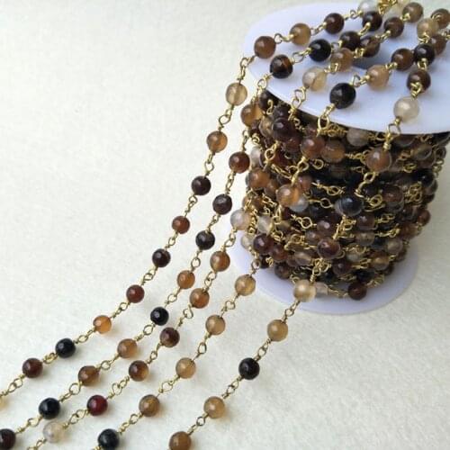 Handcrafted Gold Color Wire Wrapped Chains jewelry Finding,Natural Agat e stone Beaded Chains,DIY necklace jewelry making LZ04
