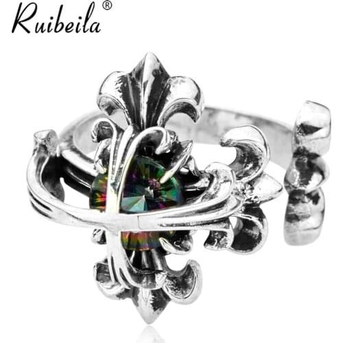 Ruibeila925 argent fantôme pierre précieuse personnalité double croix bague ouverte hommes et femmes bague cadeau de mode
