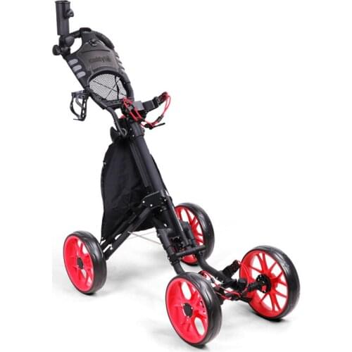 Folding Aluminum Alloy Golf Trolley 4 Wheels Golf Bag Pull Push Cart Umbrella Cup Holder Adjustable Trolley with Footbrake