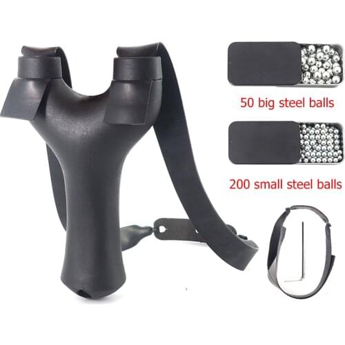 Tactical Adjustable Length Flat Rubber Band Hunting Slingshot with Ammo Steel Balls Pouch Simple Classic Design Catapult Sling
