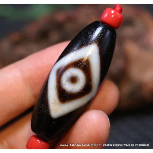 Treasure Unique Ultra Energy Magic Tibetan Old Agate KingKong Eye 6 OM Words Big Drum dZi Bead Pendant Amulet Timestown UPD22
