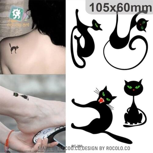 Halloween waterproof temporary tattoos for lady women cute 3d black cat design flash tattoo sticker RC2250