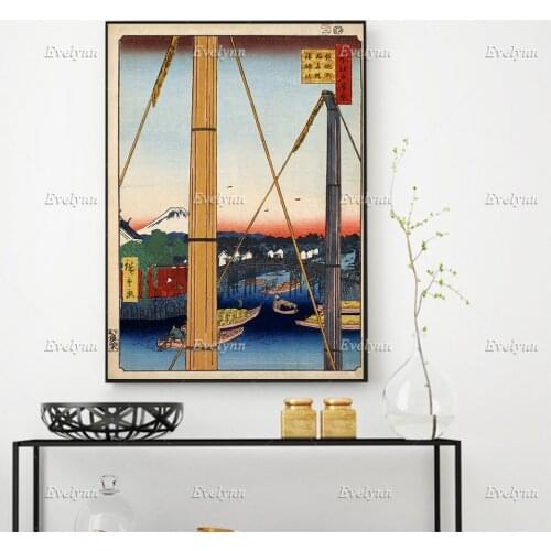 Ando Hiroshige - Inari Bridge and Minato Shrine,Teppōzu - Japanese Art Poster, Wall Art Prints Home Decor Canvas Floating Frame