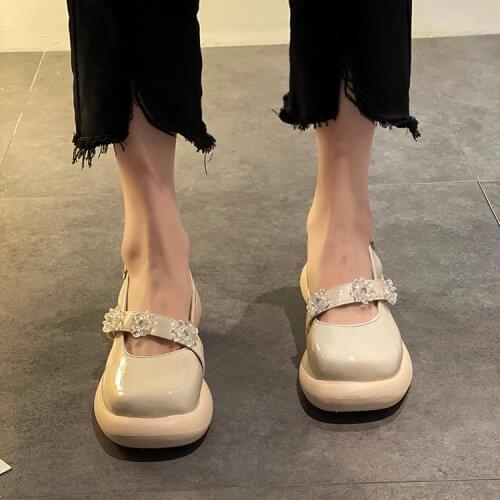 2021 Summer Retro Women Sandals Round Toe Platform Casual Shoes Flower Crystal Mary Janes Shoes Thick Sole Lolita Shoes G