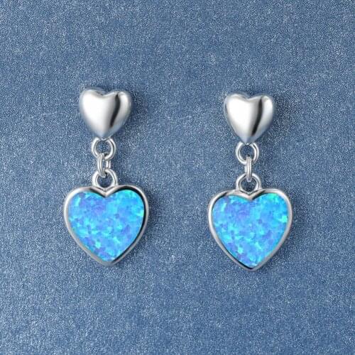 Trendy Heart Small Stud Earrings Cute Female White Blue Opal Stone Earrings for Women Charm Bridal Wedding Party Jewelry