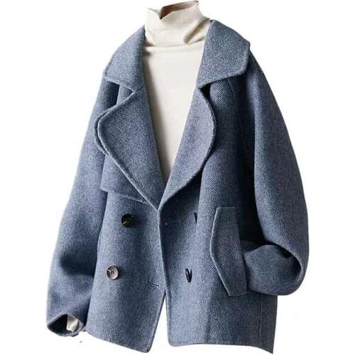 Winter 2020 New High-end Atmosphere High-grade Loose Suit Collar-breasted Textured Wool Coat