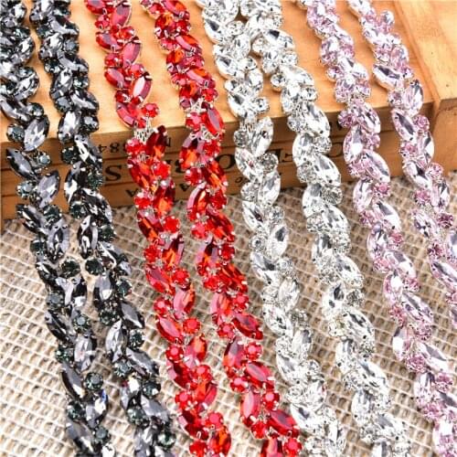 1 Meter Dense Horse Eye Rhinestone Flower Chain Sew On Glass Crystal Diamond Clothing Shoelace Accessories Diy Decoration Trims