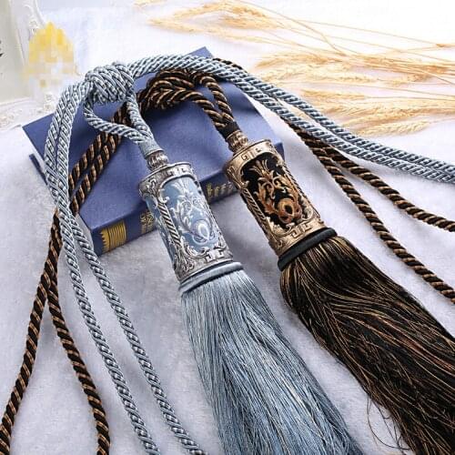 1 pair curtain tieback luxury Antique curtain hanging ball tied ball European long tassel rope buckle strap tie tape back N097