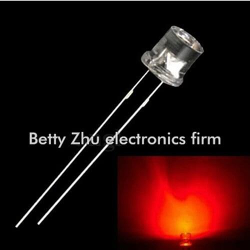1000PCS/LOT 5MM LED light-emitting diode flat headt transparent shell glows red