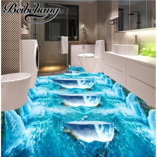 Beibehang 3d pvc flooring custom picture wall sticker The waterfall water floating island painting room wallpaper for walls 3d