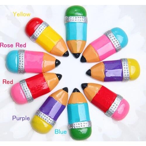 5Pcs Colorful Big Pencil Flatback Resin Cabochon Scrapbook DIY Phone Decor Home Embellishments Crafts Stationery Box Accessories