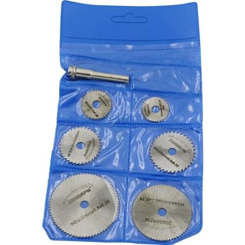 7PCS/LOT 6mm rod 22-50mm HSS Rotary Tools Circular Saw Blades Cutting Discs Mandrel Cutoff Cutter Power tools multitool