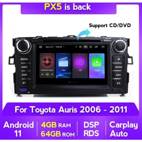 Android 11 2DIN DVD Multimedia Player For Toyota Auris 2006-2011 Car GPS Navigation Radio RDS DSP PX5 4+64G 7 Inch Carplay