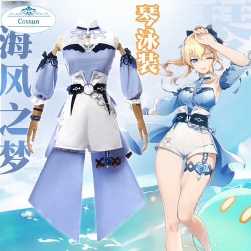 Anime! Genshin Impact Jean Knight Head Dream Of Sea Breeze Summer Dress Uniform Cosplay Costume Role Play Party Suit Women NEW