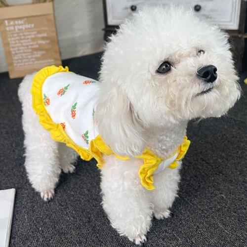 White Dog Clothes Pet Cat Vest Hoodies Yellow Lace Dog Tshirt Summer Sleeveless Tank Top Floral Pattern Dog Sweatshirt Bichon FB