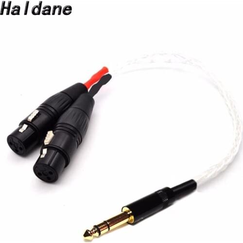 Free Shipping Haldane Dual 3-Pin XLR Female to 1/4" 6.35mm Plug Audio Adapter Cable 8-cores 7N OCC Silver plated Audio Cable
