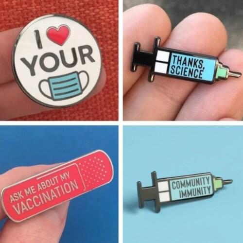 Thanks Science Vaccine Syringe Brooch Pins Enamel Metal Badges Lapel Pin Brooches Jackets Jeans Fashion Jewelry Accessories
