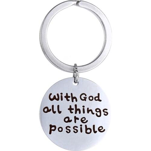 Religious Key Chain With God All Things Are Possible, Stainless Steel Jewelry For Men And Women