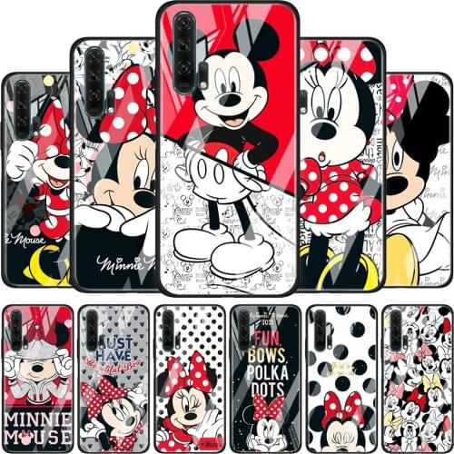 Red disney mickey cute for Honor 30 20 10 9X Pro Plus Lite 8X Huawei Y8P Y6P Y5P Y9 Y7 Y6 2019 Tempered Glass Phone Case