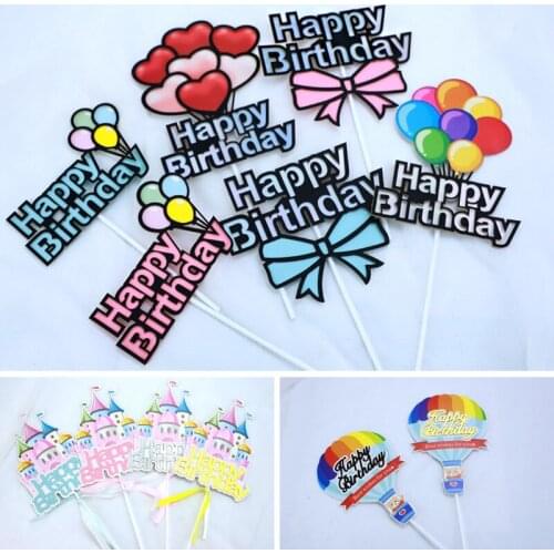 Ins Castle Happy Birthday Cupcake Topper Cute Bowknot Airballoon Cake Topper For Baby Shower Birthday Party Cake Decorations