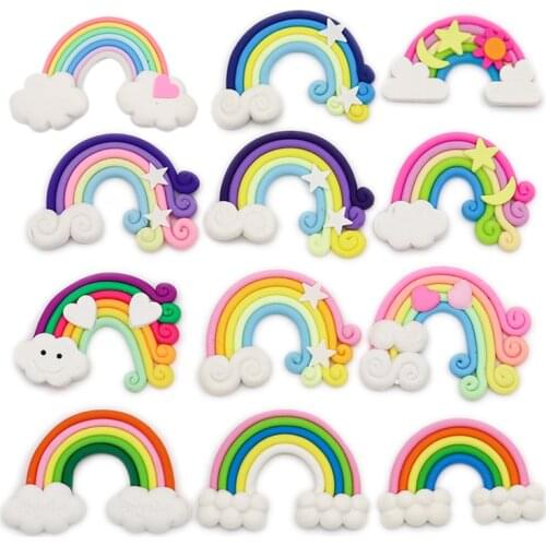 10pcs/Lot 55*38MM Kawaii Soft Clay Rainbow Cabochons Handmade Resin Material DIY Hair Bow Microlandschaft