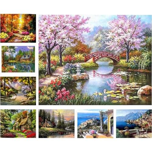 Painting By Numbers DIY Dropshipping 50x65 60x75cm Cherry blossoms and road Scenery Canvas Wedding Decoration Art picture Gift