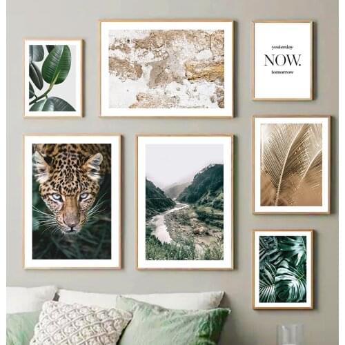 Leopard Monstera Palm Leaf Mountain Quote Wall Art Canvas Painting Nordic Posters And Prints Wall Pictures For Living Room Decor