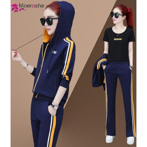 Moeroshe Three Piece Set Outfits Autumn Womens Tracksuit Oversized Hoodie And Pants Casual Sport Suit Winter 3Piece Woman Set