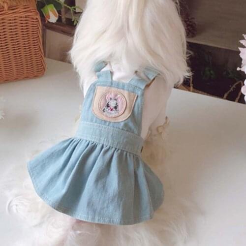 Summer fresh blue denim strap skirt pet dog clothes teddy bichon fight cat spring and summer clothes