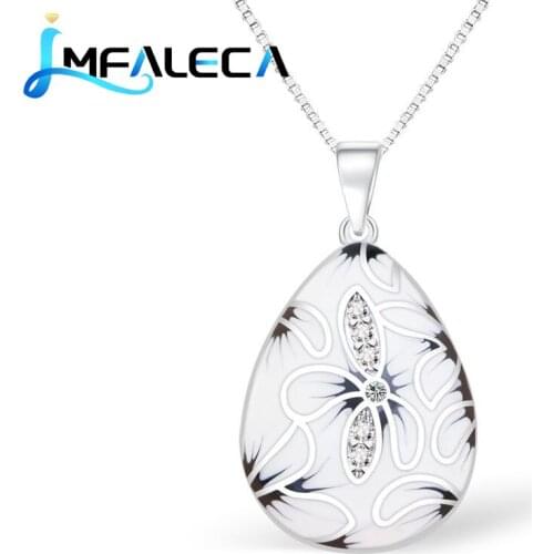 LMFALECA Pure 925 Silver Jewelry Necklace for Women Luxury White Enamel Pattern Pendant with Stone Box Chain Fine Party Gift