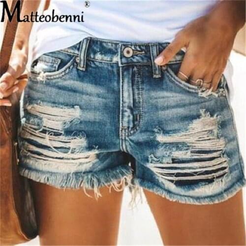 Fashion Sexy Hole Denim Shorts With Tassel Women 2021 Summer High Waisted Button Zipper Pockets Female Washed Vintage Slim Jeans