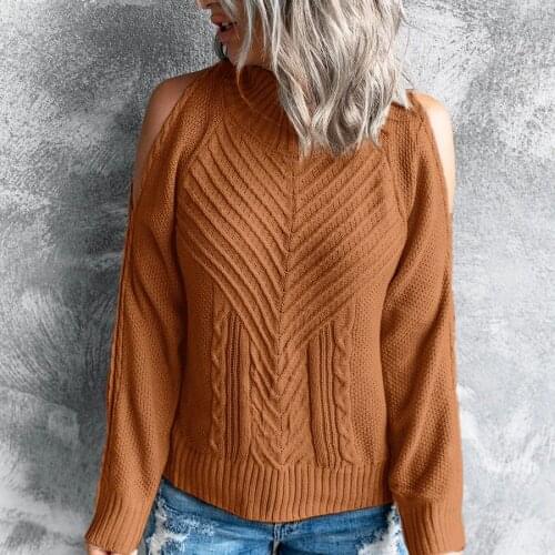 Fashion Women Sweaters Autumn Solid Knitted Sweaters Long Sleeve O-Neck Off Shoulder Pullover Cardigan Tops Outerwear