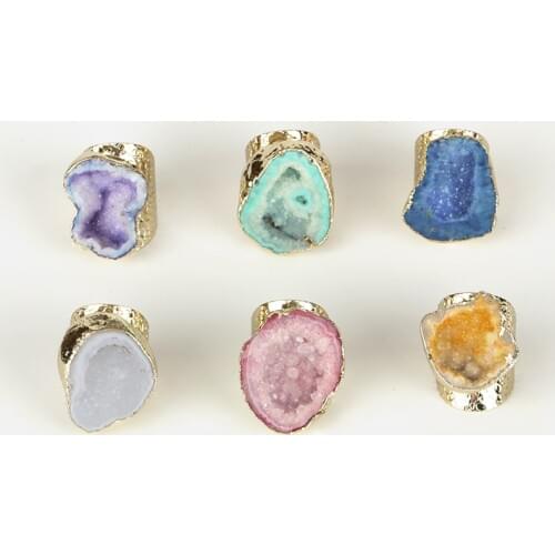Dankaishi Natural Stone Rings Colorful Crystal Druzy Geode Quartz New Metal Rings Simple Style Women Jewelry Best Birthday Gift