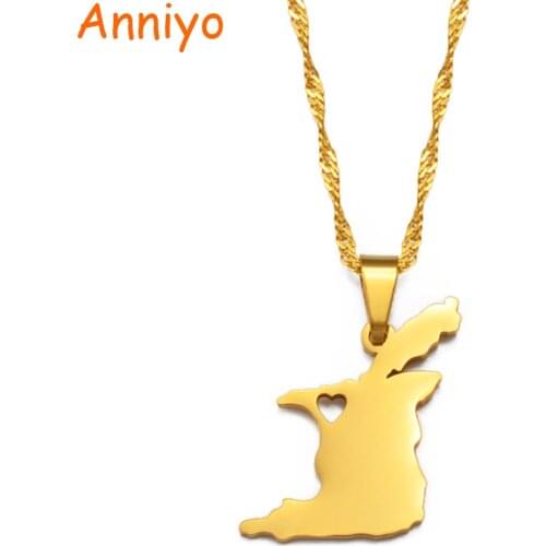 Anniyo Trinidad and Tobago Map Heart Pendant Necklace Gold Color Jewelry #245521