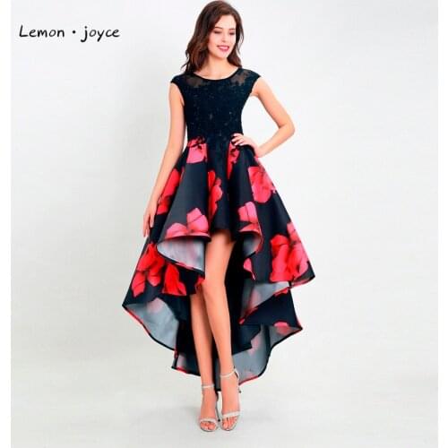 Lemon joyce Prom Dresses New Arrival 2020 Cap Sleeve Flower Print Beading Appliques Evening Dress Party Dress Gowns Plus Size