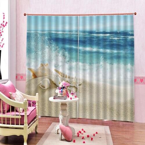 Custom 3D Curtains Sea view shell Pattern Shower Curtains for living room bedroom blackout window curtain