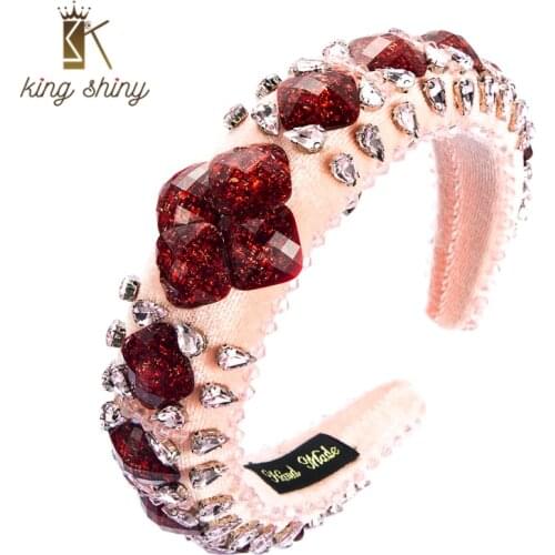 King Shiny Gorgeous Baroque Crystal Jeweled Headband Luxury Diamond Padded Sponge Hairband Bridal Wedding Headwear Tiara Bezel